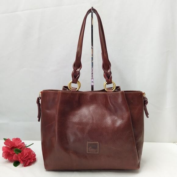 Dooney & Bourke Florentine Brown Leather Double Handle Large Tote Shoulder Bag - Picture 1 of 16